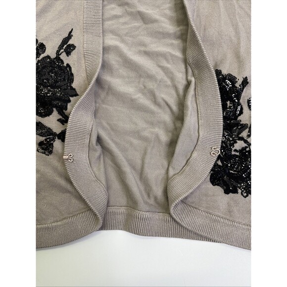 INC Cropped Cardigan Petite M Beige Floral Sequin Open Front Sweater - Picture 3 of 8